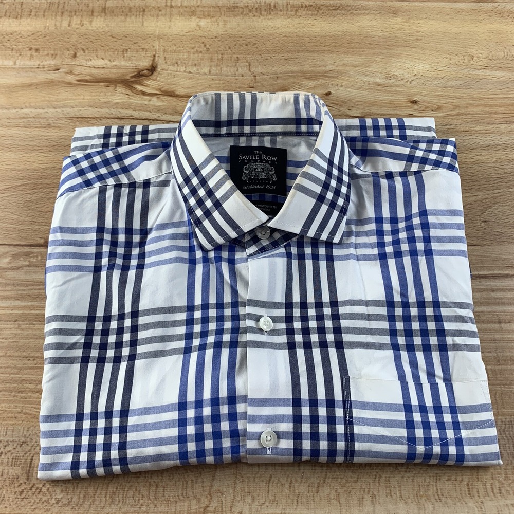 Savile Row Long Sleeve Dress Shirt‎ Men Large 16-16.5/36-37 Blue White Stripes